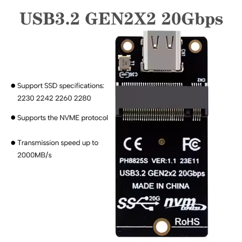 NVME Conversion Board M.2 To Type C SSD Adapter USB3.2 Gen2x2 20Gbps Adapter Board 2000MB/s for SSD 