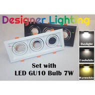 Designer Light Eyeball Casing Set with GU10 Led Bulb Triple Holder Designer White Square Shape Lampu Effect(EB-3H-SQ-WH)