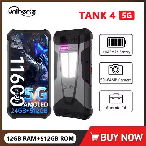 Unihertz by 8849 Tank 4 5G Rugged Projector Smartphone Android Dimensity 7300 12GB 512GB Mobile Phon