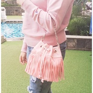 Women's shoulder bag z4r4 drawstring tassel flat strap + long plain strap imported women's bag (5 co