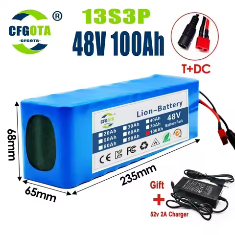 New 48V 100Ah 500W 750W 1000W 2000W 13S3P DC/T Lithium Ion Battery Pack Suitable for 48V motors with