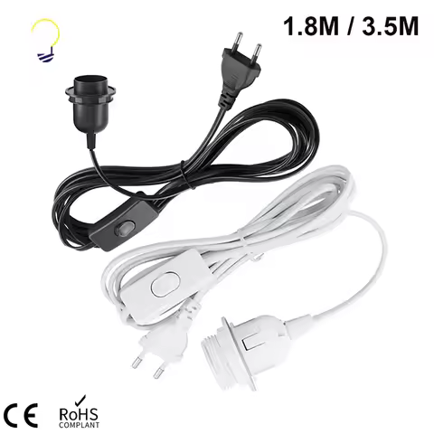 1.8/3.5m Power Cord Cables E26 E27 Half Teeth Lamp Base Holder With Switch Wire EU Plug For Pendant 