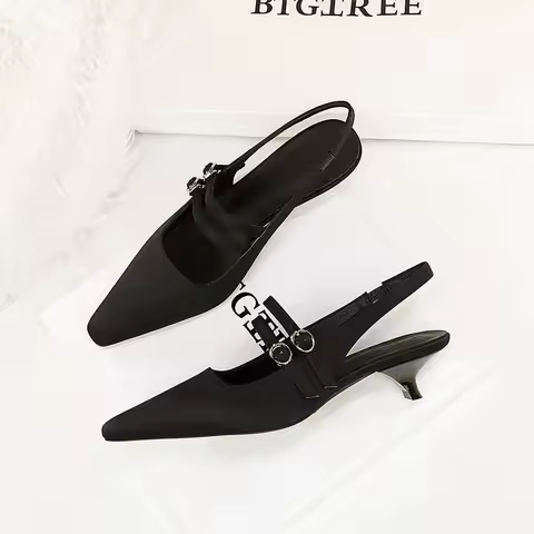 BIGTREE Shoes 3 cm Ladies low heeled shoes Women Pumps Double buckle design Kitten heels Ladies Shoe