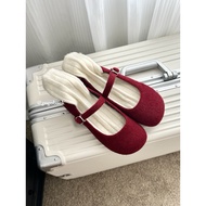 Red felt doll shoes - winter flats - plum red cotton felt shoes