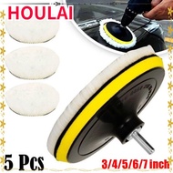 HOULAI 5Pcs Car Polishing Pad Set, T-shape 3/4/5/6/7 inch Car Waxing Sponge Disk, Durable Flocking B