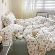 Romantic Flower  Bedding Set Soft  Fitted BedSheet/Flat sheet Quilt Cover Pillow Cases 4 in 1 Cadar Single/Queen/King Size Bedsheet
