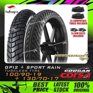 TAYAR KOMBO COUGAR GPI2 100/90-19 + CORSA 130/70-17 SPORT RAIN TUBELESS TYRES + TUBES FOR KAWASAKI V