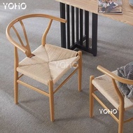 Nordic style solid wood dining chair leisure back chair rattan leisure chair makeup chair