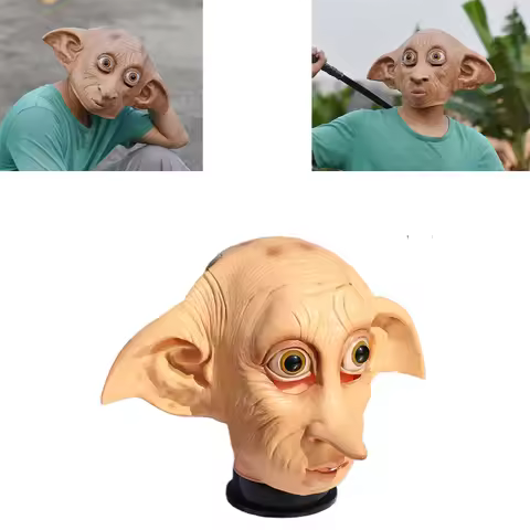 Cosplay Movie Character Big Ear Long Nose Dobby Elf Head Funny Halloween Mask Full Face Head Cover C