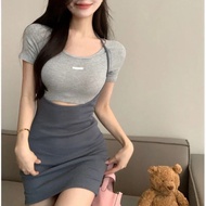 Giảm Béo 1 Vai Đệm Mini Khe Cao Cấp Cổ Thiết Kế Treo Ôm Body Mùa Hè Nữ Thần Phong Cách Nữ Giả 2