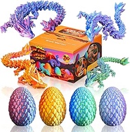 4PCS 3D Printed Dragon Egg, Cool 3D Printer Articulated Crystal Dragon Toy, Surprise Animals Figurin