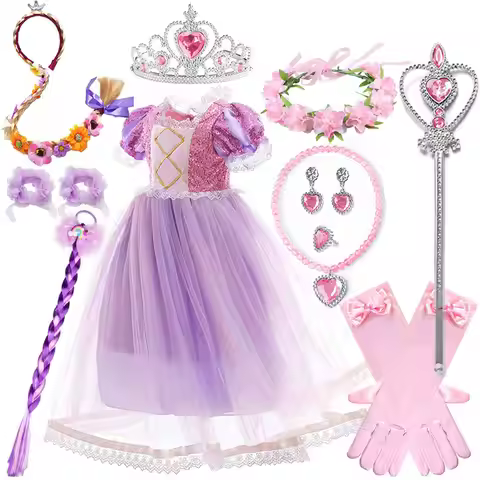 2026 Halloween Summer Rapunzal Girl Cosplay Tangled Short Sleeves Princess Dress Birthday Party Vest