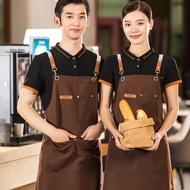 Fashionable Neck Apron for Coffee Shop Restaurant Service Male Female Staff Uniform Logo Printed Sim