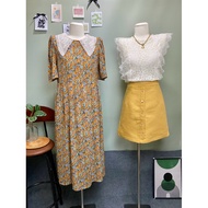 2hand. Babydoll patterned chiffon dress/ Branded lace top/ Short yellow skirt