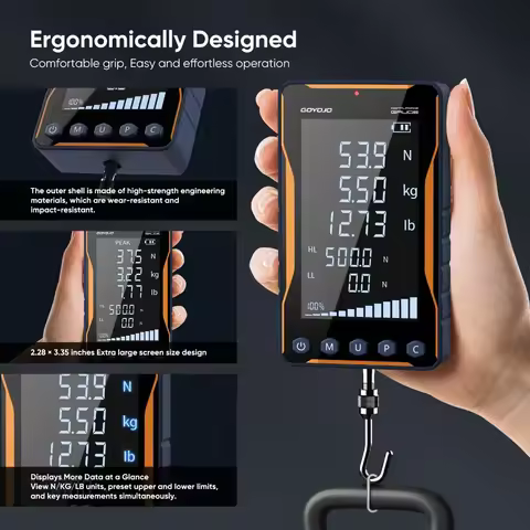 Digital Force Gauge HD Large Screen Portable Push Pull Force Gauge Dynamometer 0.1N/ 0.01kg/ 0.01lb