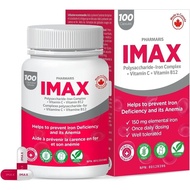 IMAX 150 mg Iron Supplement, 250 mg VIT C, 1000 mcg VIT B12, 100 Capsules, Treatment for Iron Defici