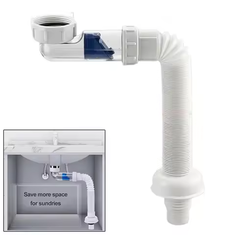 G1-1/2 Inch ABS Plastic Sink Siphon Drain Hose, Adjustable from 28 to 88 Cm, with 360-Degree Rotatin