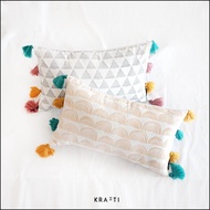 SOFA CUSHION 30X50 CM TRIANGLE MOTIF TASSEL CUSHION COVER ONLY - COVER ONLY