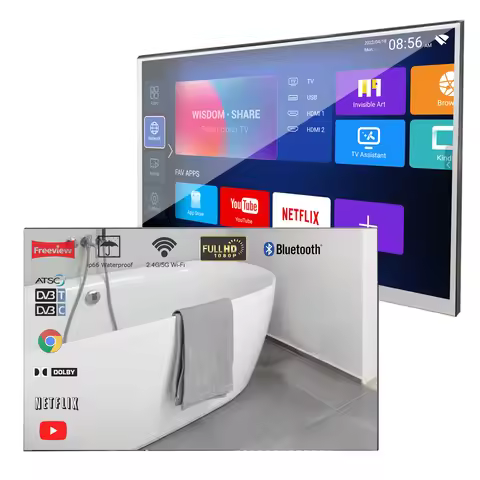 Souria 22 inch Smart Mirror LED Bathroom TV IP66 Waterproof Shower Integrated WiFi DVB ATSC Tuner Te