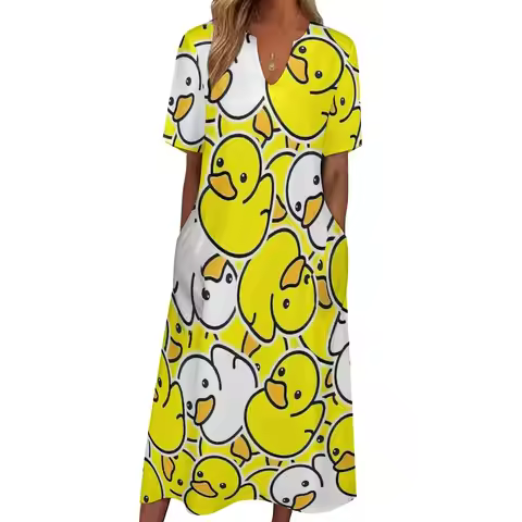 Rubber Ducks Float Dress Spring Street Fashion Boho Beach Long Dresses Ladies Night Club Maxi Dress 