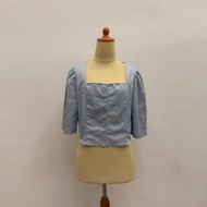 PRELOVED Lovito Lilac Purple Square Neck Floral Print Crop Top Blouse Fashion Women