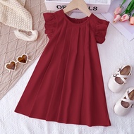 Bear Leader Solid Color Dresses for Baby Girls Clothing 2024 New Flying Sleeves Princess Dress O-nec