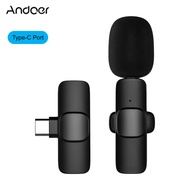 Andoer Mini Wireless Lavalier Microphone Clip-on Omnidirectional Mic Transmitter Receiver Microphone System with Type-C Port Wind Muff Adapter Replacement for Android iOS Smartphone