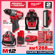 Milwaukee M12 Starter Collection ( FPD2-0 M12 Percussion Drill / Driver 13MM + AF-0 M12 Air Fan + PAL-0 M12 Area Light )