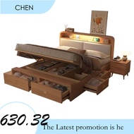 Wood Solid Bed Thickened Sturdy Modern 1.335M Drawer High Box 1.8M Double Nordic Style Master Bedroo