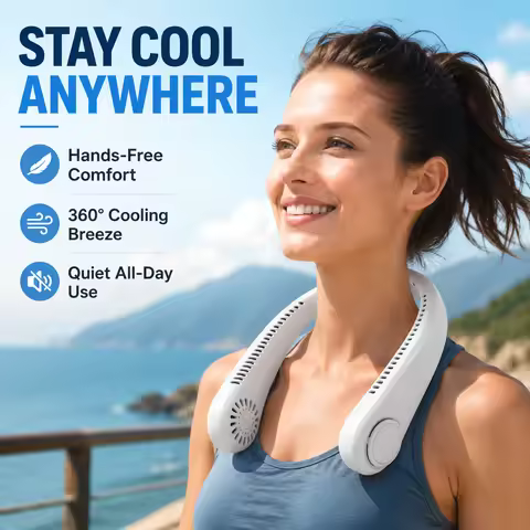 Bladeless Neck Fan, Mini Wearable Personal Cooling Fan, Rechargeable Silent Portable Cooler for Outd