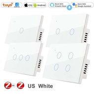Tuya ZigBee 3 0สวิทช์ไฟติดผนังหน้าจอสัมผัสแบบไร้สายชีวิตอัจฉริยะไฟ LED ปิด US AU สหรัฐอเมริกาไม่มี4แ