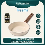 freemir Ceramic Stove Wokpan Premium 26 cm Putih Wajan Anti Lengket Double Bottom Gagang Kayu Serbag