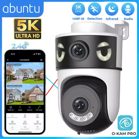 10MP 5K Dual Lens Dual Screens Wifi Security Camera 5X Digital Zoom Video Surveillance Night Vision 