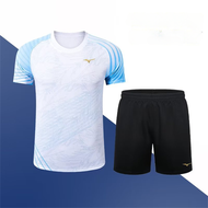Mizuno เสื้อกีฬา536เสื้อยืดรูปแบดมินตันใหม่2023เสื้อเทนนิสโต๊ะปิงปองแขนกางเกงฝึก
