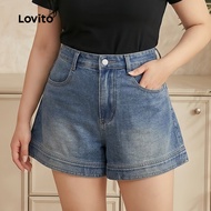 Lovito Casual Denim Shorts Plain Pocket Denim Shorts for Women Plus Size Friendly LBA79091 Lovito Ca