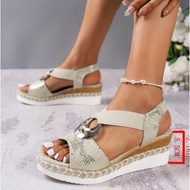 Cross-Border Women's Sandals - Metal Buckle, Hemp Rope Wedge | Amazon Wish Europe, USA