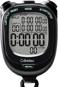 dretec Stopwatch, Easy to Read on Large Screen, Measures in 0.01 Second, Lap/Split Function, Replace