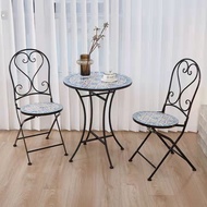 Table and chair iron three-piece set balcony garden courtyard outdoor waterproof folding table and c