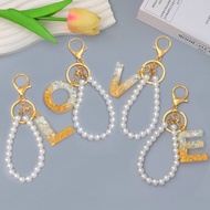 1Pcs White A-Z Letter Keychains Fashion Imitation Pearl Chain 26 Initial Keyrings Handbag Pendant Ac