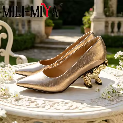 MILI-MIYA Classic Women’s Style Return Of The Calfskin Pointed-Toe High Heels With Chunky Elephant-S
