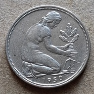 20mm Federal Germany 50 Fenny J Version Woman Planting Oak Tree 1949-1994 Worn Small Knock 26/8/5