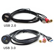 Car Dashboard Flush Mount Panel USB 2.0 USB 3.0 3.5mm AUX RCA Extension Flush Mount Male to Female Cable Car Styling Dashboard