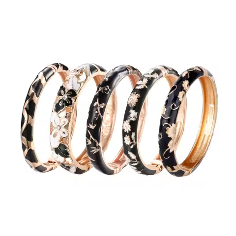 Black Bracelets For Women Alloy Bangles Enamel Women's Bracelet Cloisonne Bangle On Hand Trendy Indi