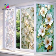 ZTUR_ Window Film Static Cling Decorative Floral Window Film Floral Window Privacy Film Removable St