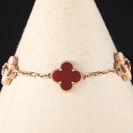 VAN CLEEF&ARPELS(梵克雅寶) Vintage Alhambra 中號五花手鏈 拼鐳射 新扣 18K玫瑰金/紅玉髓 S-M碼 玫瑰金