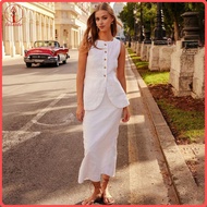 fulaide Women Casual Suit Square Collar Sleeveless Vest Long Skirt Suit Summer Matching Set for Part