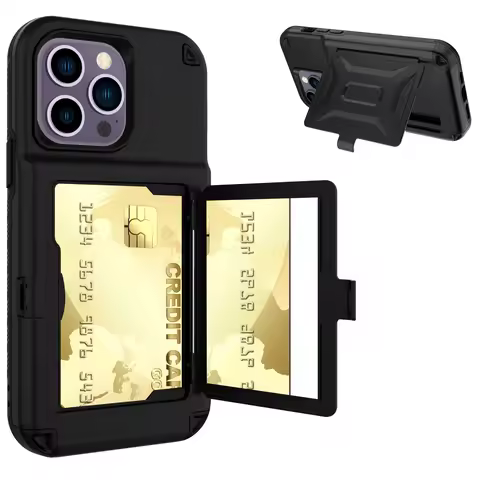 Fit iPhone 14 Pro Shockproof Heavy-Duty Protective Cover Wallet Card Holder Built-in Kickstand Case