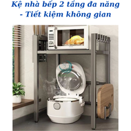 Kệ Đa Năng Nhà Bếp 2 Tầng Chống Gỉ Kệ Lò Vi Sóng Thông Minh Kèm Móc Treo & Kệ Dao Kệ Bếp Tiện Ích Đa