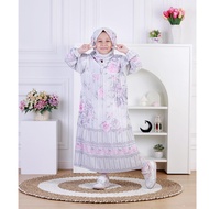 Dungdungkids Gamis Anak Perempuan Vanesha Ceruty Motif Bunga Plisket Free Jilbab Segi Empat 5 - 11 T