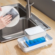☕ 2-In-1 Multi-Function Dishwashing Liquid Box Soap Pump Dispenser With Sponge Kitchen Tools Liquid Caddy Storage Container Manual Press Free Scouring Pump Container Textiles Washing Dish Wash Plastic Pressure Washer [Fast Shipping + ดีที่สุด S